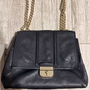 Kate Spade Black Leather Shoulder Bag with Gold Chain